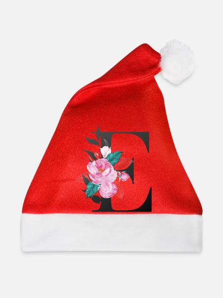 Eleganter Buchstabe 'E' mit Blumen - Weihnachtsmütze - Rot