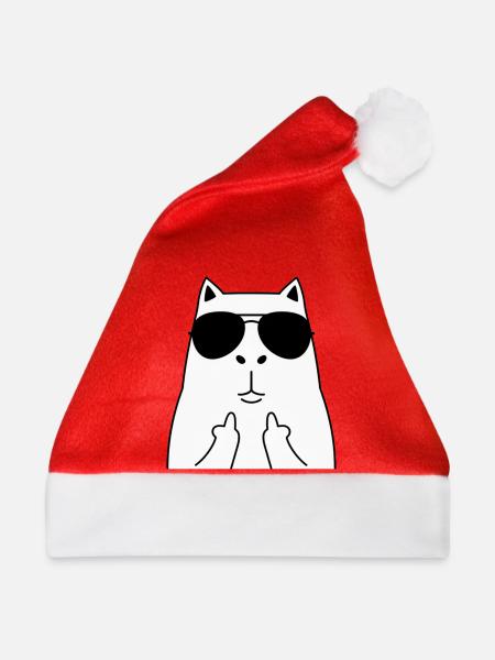 Katzengesicht mit Sonnenbrille - Weihnachtsmütze - Rot
