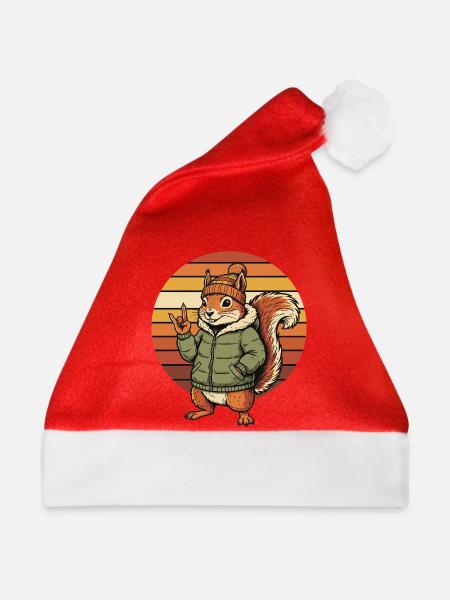 Cooles Eichhörnchen - Winter Retro Design - Weihnachtsmütze - Rot
