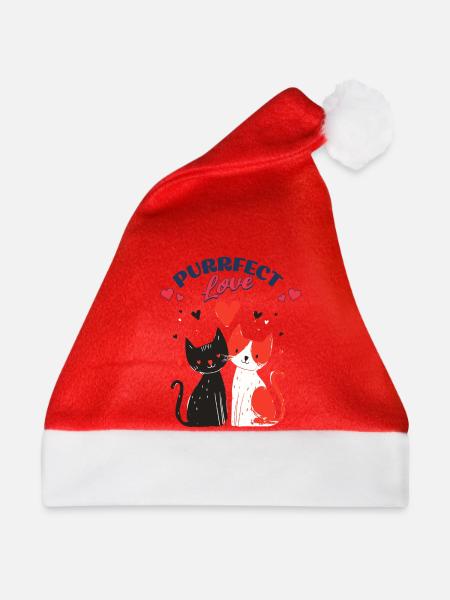 Katzenliebe Duo mit Herzen - Weihnachtsmütze - Rot