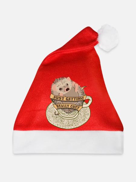 Kuscheliger Igel in Teetasse - Weihnachtsmütze - Rot