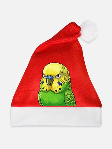 Vibrante Wellensittich Grün Gelb - Weihnachtsmütze - Rot