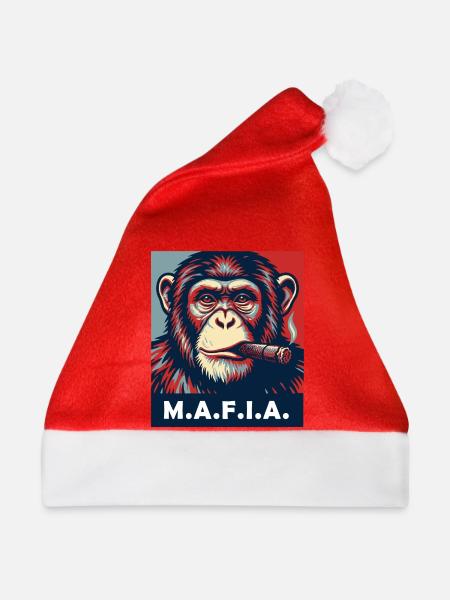 Pop-Art-Schimpanse mit Zigarre - Weihnachtsmütze - Rot
