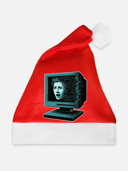 Retro-Computer Schrecken- Retroglitch KI - Weihnachtsmütze - Rot