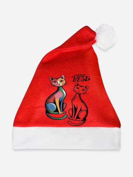 Katzenduo Pop Art  - Weihnachtsmütze - Rot