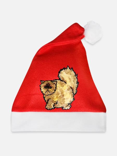 Grumpy Fluffy Cat Aquarell - Weihnachtsmütze - Rot