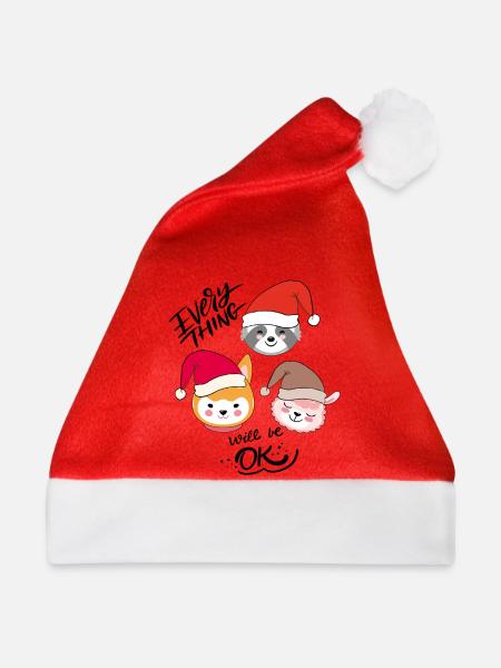 Weihnachtstrio mit Hüten - Weihnachtsmütze - Rot