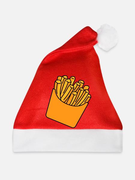 Pommes Fries Illustration - Weihnachtsmütze - Rot