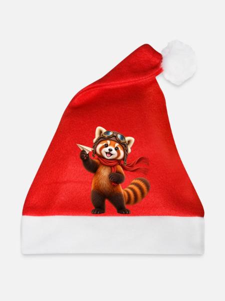 Pilot Red Panda mit Papierflugzeug - Weihnachtsmütze - Rot