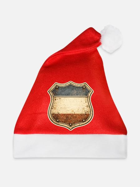 Vintage Schild mit blauweißrot Streifen - Weihnachtsmütze - Rot - Vorne