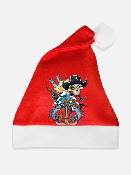 Piratenschädel - Weihnachtsmütze - Rot