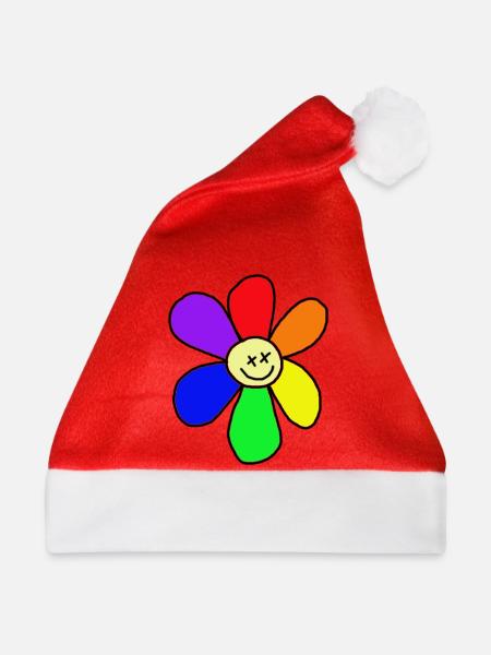 Regenbogen-Blume - Weihnachtsmütze - Rot