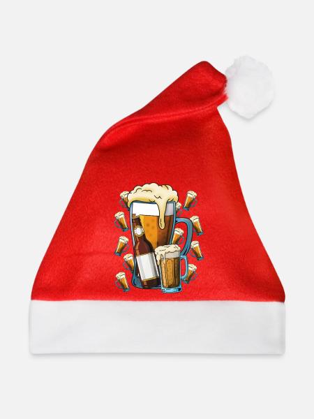 Bierfreude Krug Illustration - Weihnachtsmütze - Rot