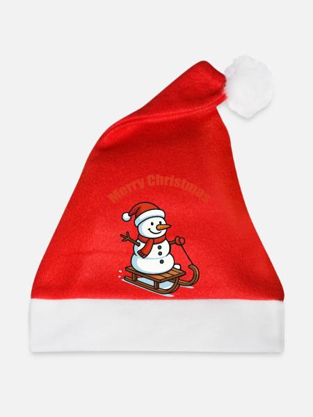 Schneemann Schlitten Winter - Weihnachtsmütze - Rot