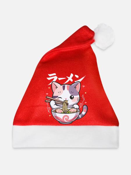 Ramen Niedliche Kawaii Katze - Weihnachtsmütze - Rot - Vorne