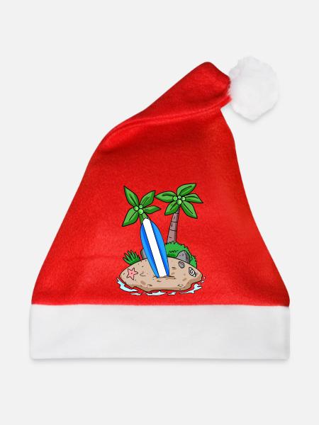 Insel mit Surfbrett - Weihnachtsmütze - Rot