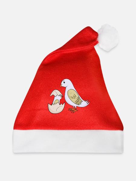 Taube mit Baby Taube - Weihnachtsmütze - Rot