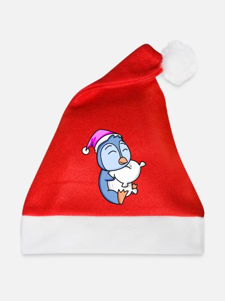 Pinguin mit Kissen - Weihnachtsmütze - Rot