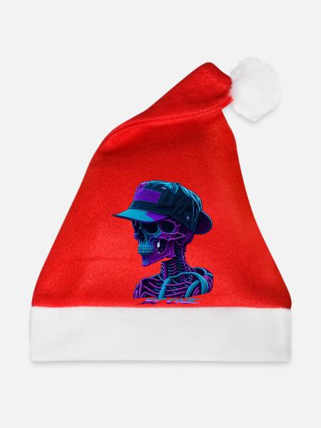 Skelett mit Kappe - Weihnachtsmütze - Rot
