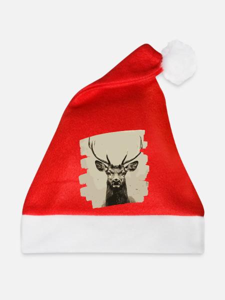 Hirsch mit Geweih - Weihnachtsmütze - Rot