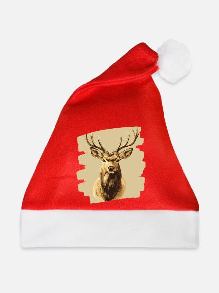 Hirsch mit Geweih - Weihnachtsmütze - Rot