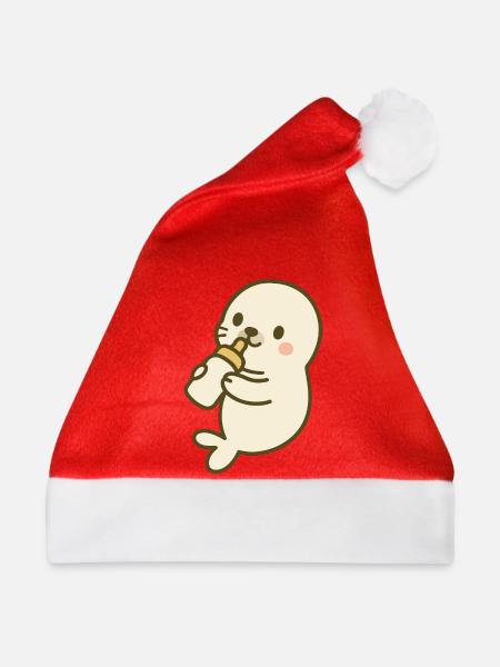 Fläschchen-Robbenbaby - Weihnachtsmütze - Rot