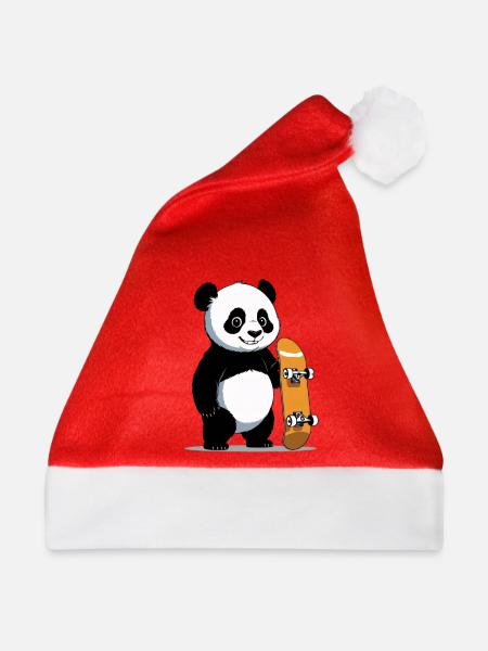Skateboard Panda Illustration - Weihnachtsmütze - Rot
