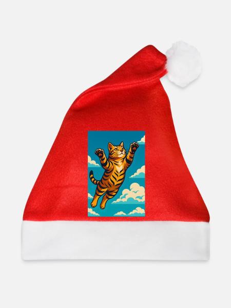 Fette fliegende Tigerkatze Illustratio, Liebeskatzen - Weihnachtsmütze - Rot