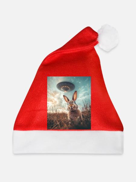 Hase Selfie mit UFO - Weihnachtsmütze - Rot