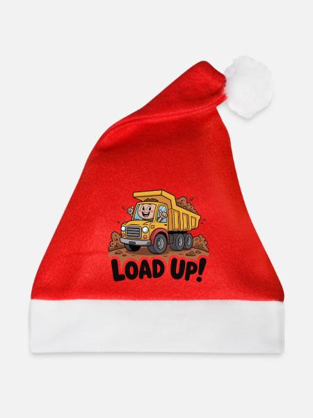 Bau-Muldenkipper-Cartoon-Design - Weihnachtsmütze - Rot