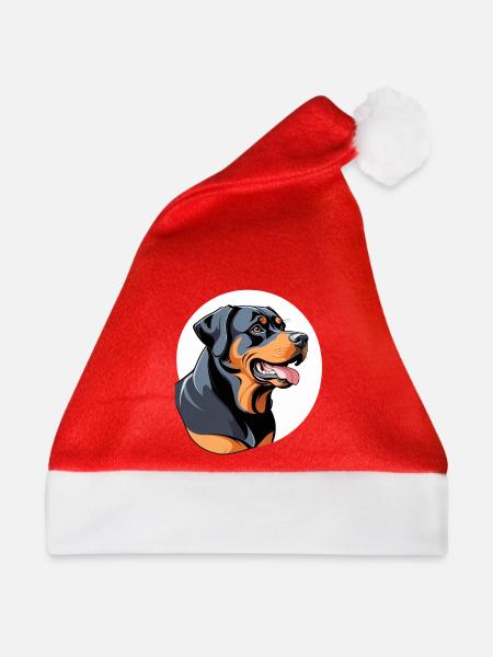 Rottweiler Farbblock Portrait - Weihnachtsmütze - Rot - Vorne
