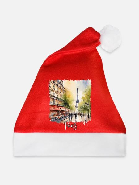 Pariser Aquarell, ich liebe Paris - Weihnachtsmütze - Rot