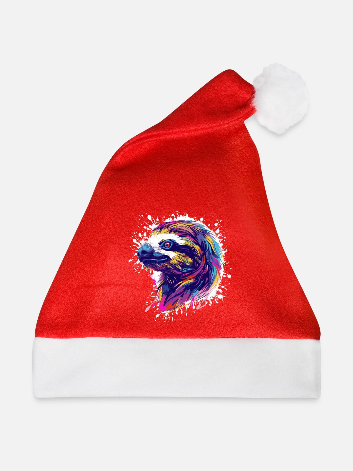 Faultier Sloth Splatter - Weihnachtsmütze - Rot - Vorne