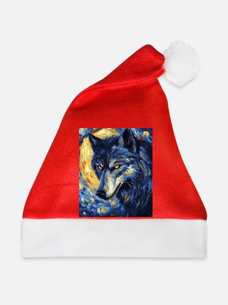 Wolf Van Gogh Style - Weihnachtsmütze - Rot
