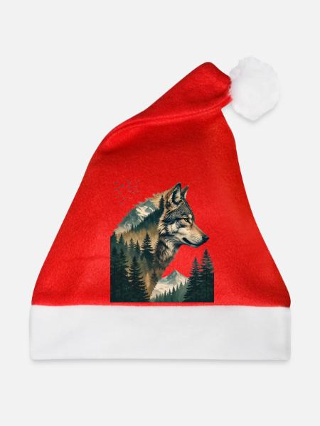 Waldwolf Doppelbelichtung - Weihnachtsmütze - Rot - Vorne