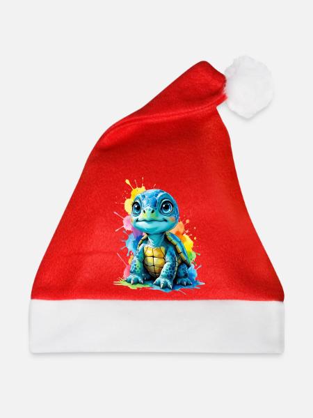 Bunte Schildkröte mit Farbspritzern - Weihnachtsmütze - Rot