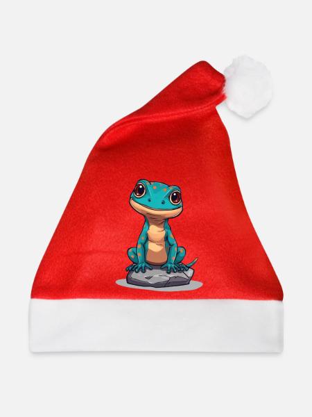 Niedlicher Gecko auf einem Stein - Weihnachtsmütze - Rot