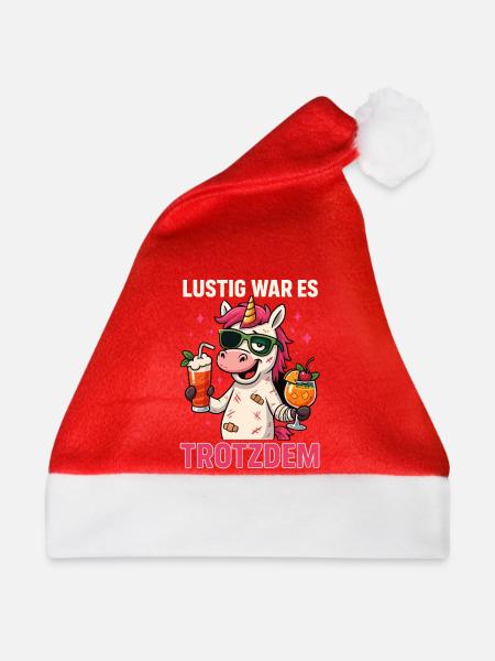 einhorn kater shirt, lustig war es - Weihnachtsmütze - Rot - Vorne
