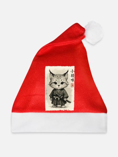Katzen Samurai  - Weihnachtsmütze - Rot