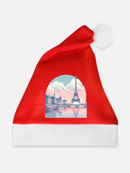 Pastell Paris: Skyline am Seine - Weihnachtsmütze - Rot - Vorne
