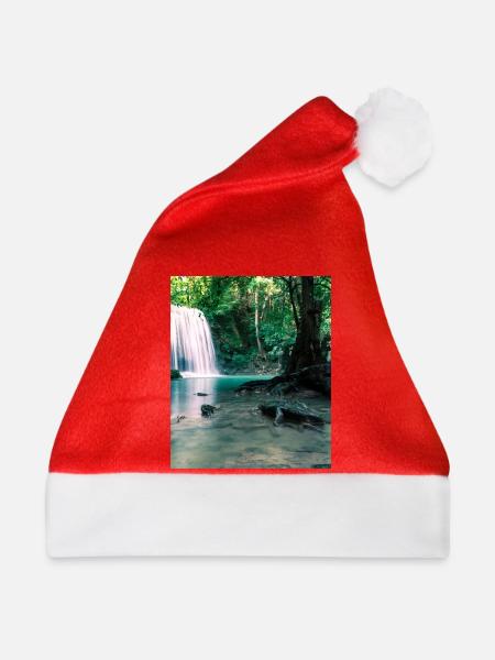 Grüner Wasserfall im Wald - Weihnachtsmütze - Rot