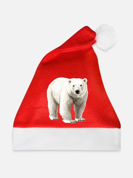 Weißer Polarbär Illustration - Weihnachtsmütze - Rot