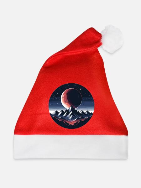 Mondschein über Bergkette - Weihnachtsmütze - Rot