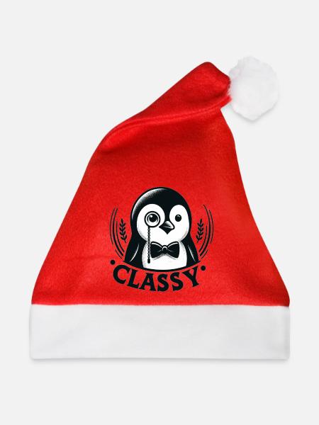 Eleganter Pinguin mit Monokel - Weihnachtsmütze - Rot