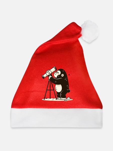 Kleiner Affe mit Teleskop - Weihnachtsmütze - Rot