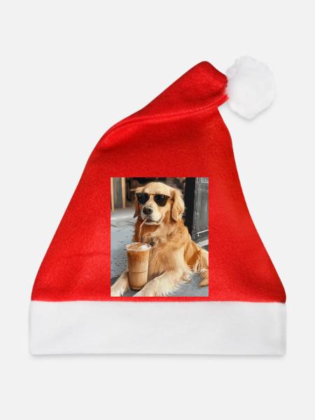 Sonnenbrillenhund Latte-Genuss - Weihnachtsmütze - Rot