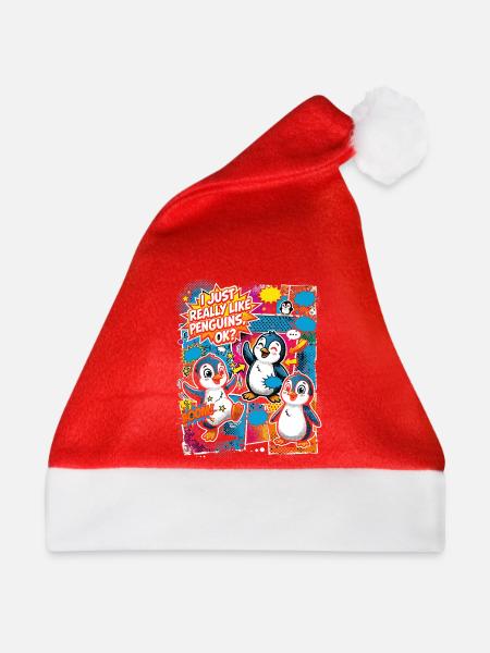 Pinguin Pop-Art Comic Kollage - Weihnachtsmütze - Rot