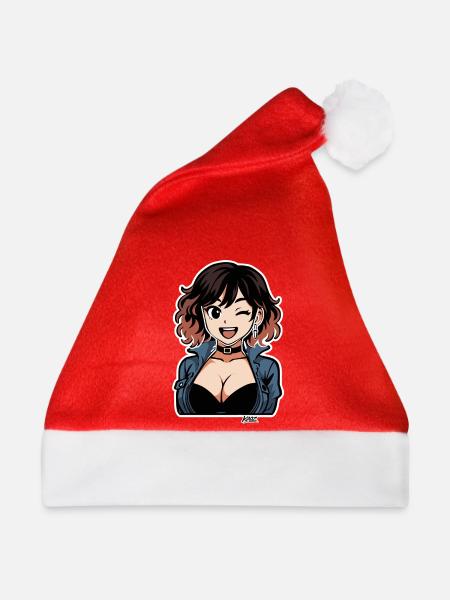 Edgy Anime Denim Diva - Weihnachtsmütze - Rot - Vorne