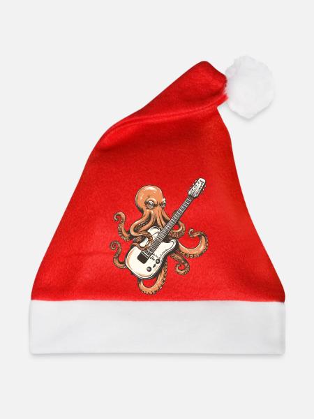 Oktopus Rockgitarre - Weihnachtsmütze - Rot