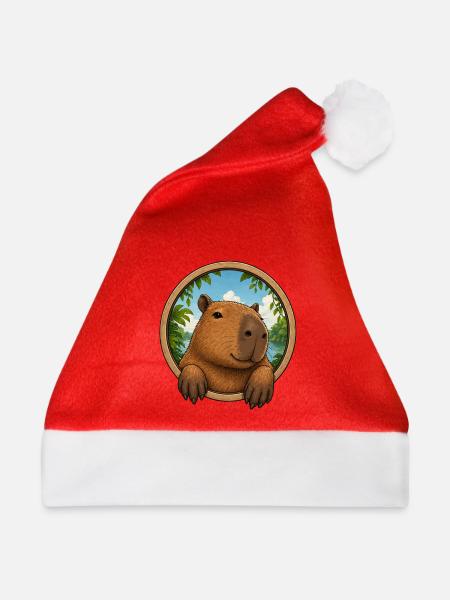 Kuscheliger Capybara im Rahmen - Weihnachtsmütze - Rot